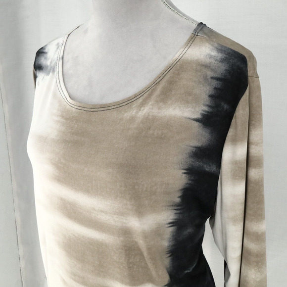 Clara Sun Woo Top Womens XL Beige Ivory Black Stretch Knit Ombre Blouse - Picture 8 of 13